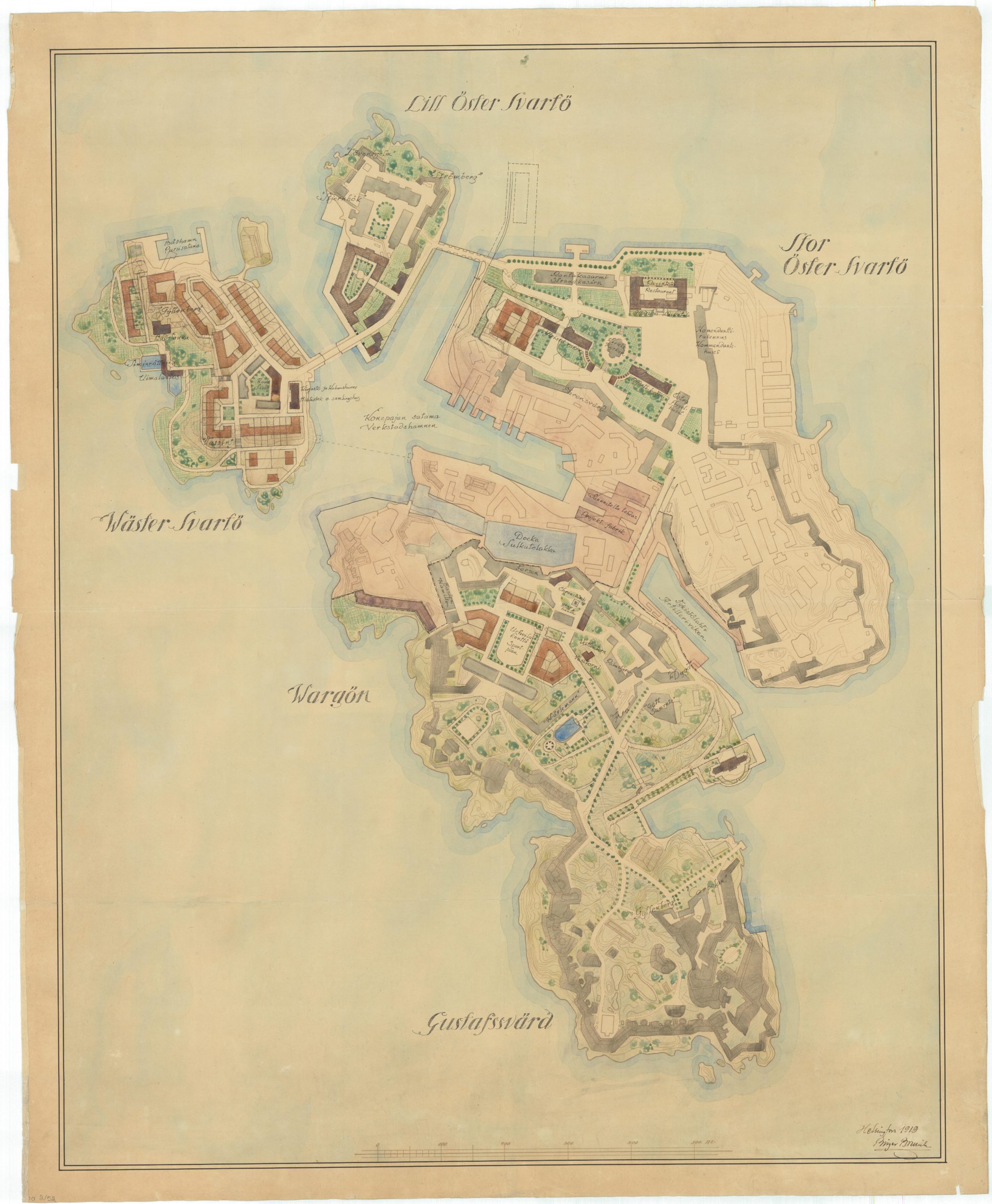Birger Brunilas storskaliga förslagsplan för Sveaborgs restaurering. 