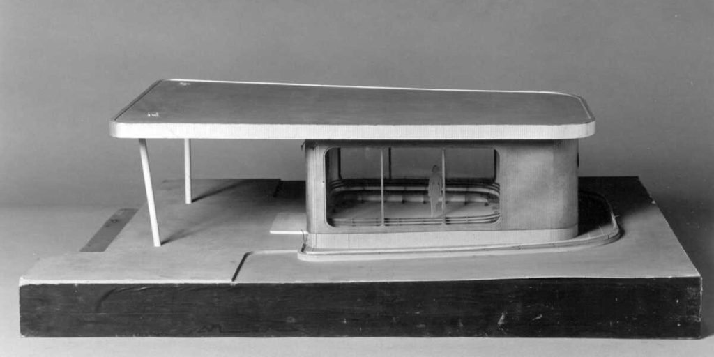 Miniatyrmodell, modernistisk arkitektur.