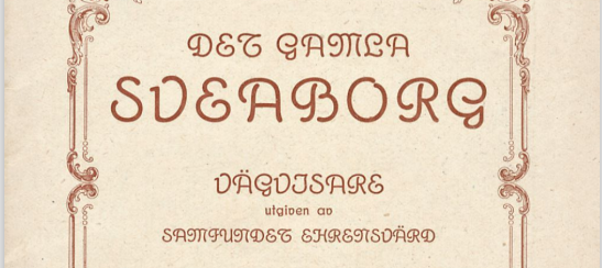 Detalj av pärm på gammal guidebok med texten Det gamla Sveaborg. Vägvisare utgiven av Samfundet Ehrensvärd