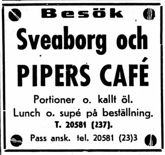 "Besök Pipers café"